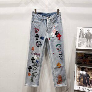 New Chrome Hearts Joker Limited Edition Graffiti Crocodile Skin Unisex Jeans